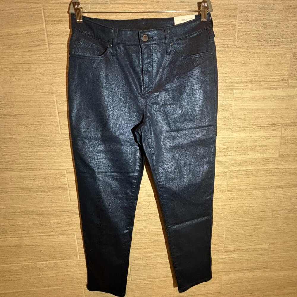 NWT Chico's So Slimming Girlfriend Slim Leg Shiny Navy Blue